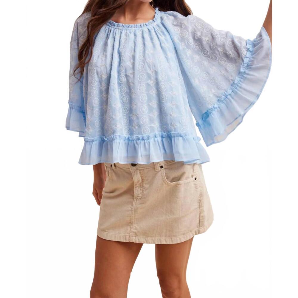 NEW IN-LOOM embroidered cape top in airy blue
